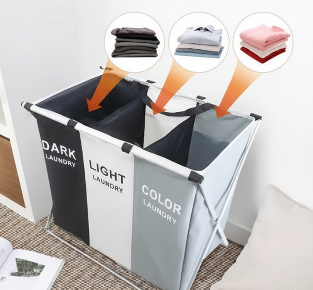 Hamper/Cesta de Ropa Sucia de 3 Divisiones grande 180 L