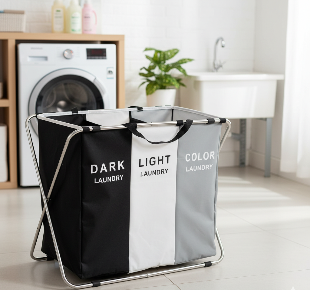 Hamper/Cesta de Ropa Sucia de 3 Divisiones grande 180 L