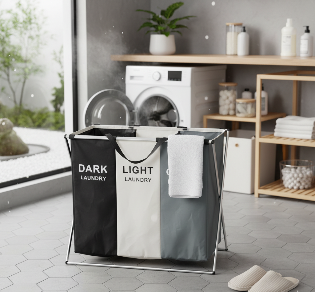 Hamper/Cesta de Ropa Sucia de 3 Divisiones grande 180 L